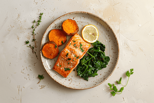 Ofenlachs mit Süßkartoffel & Spinat