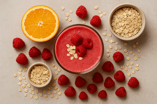 Smoothie mit Himbeeren, Orange & Haferflocken